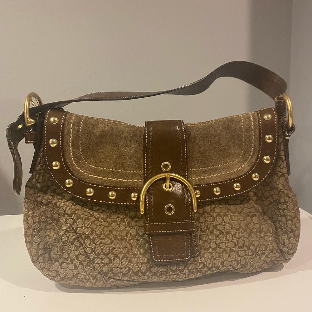 COACH SIGNATURE SATCHEL BAG BROWN W/ BROWN LEATHER TRIM F11534